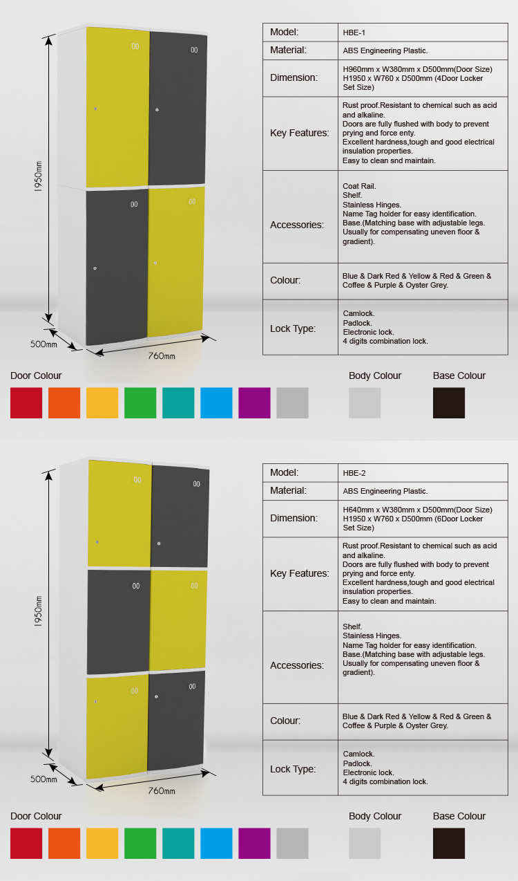 Six Tier Office Lockers ABS Plastic Blue Color