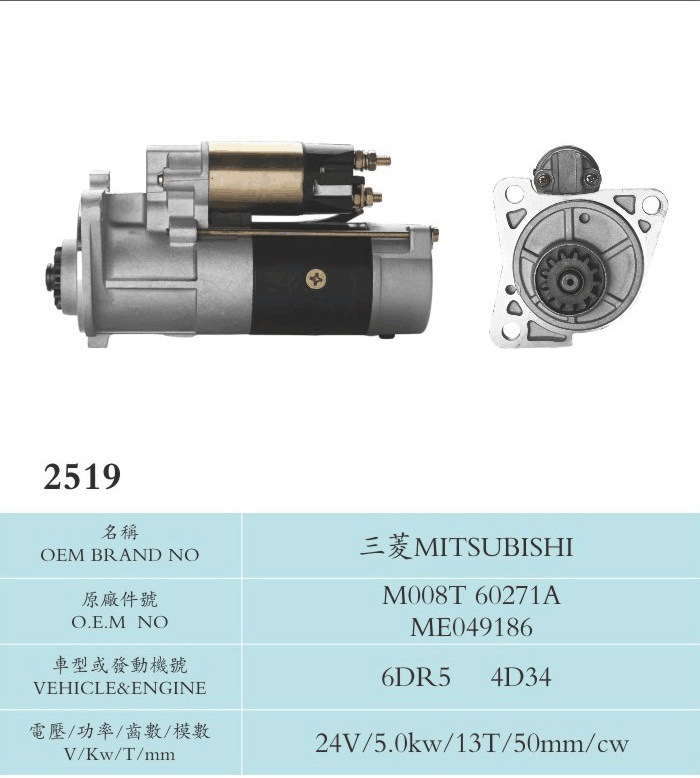 24V 5.0kw 13t Auto Starter for Mitsubishi M008t 60271A Me049186 (6DR5 4D34)