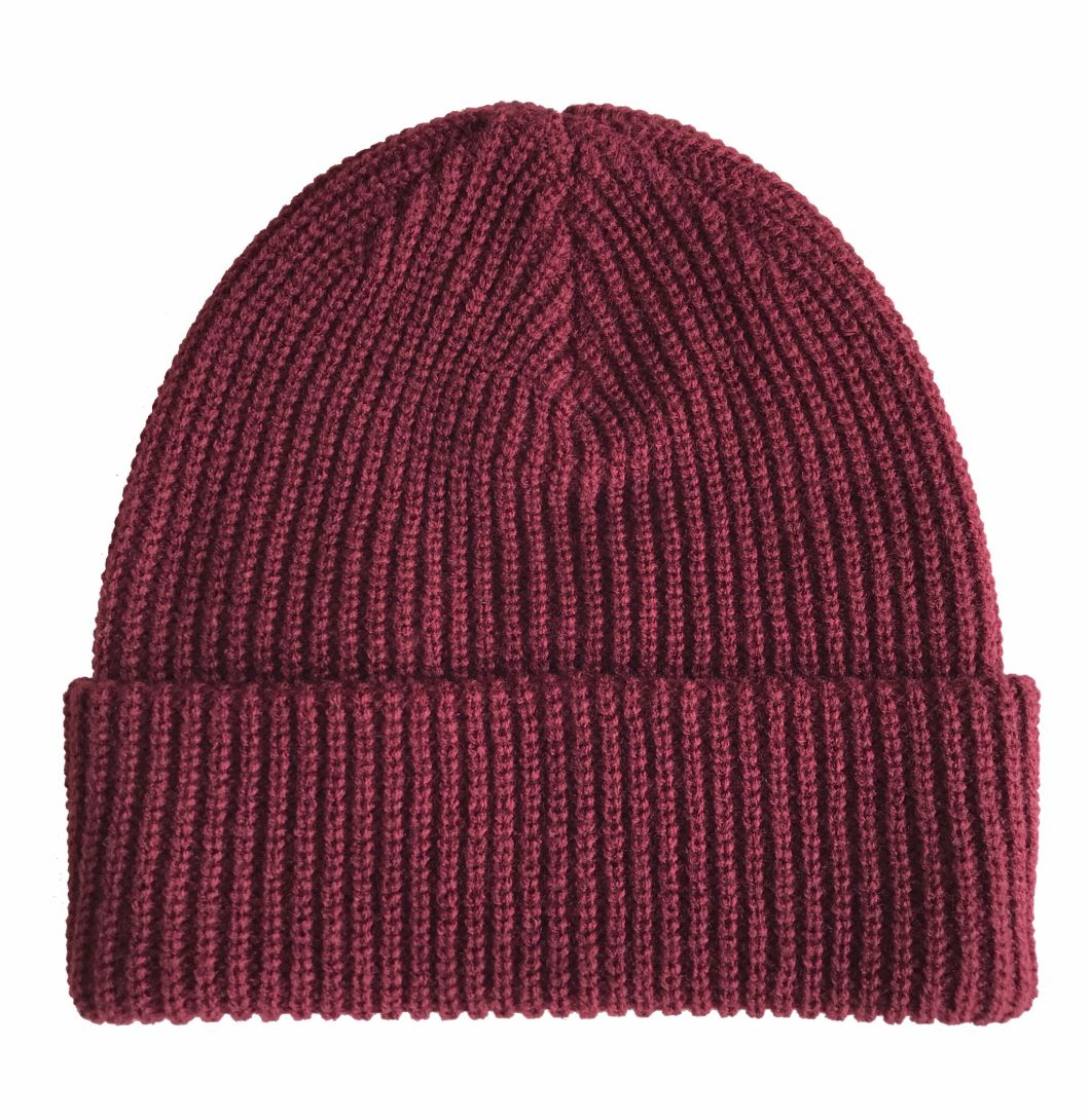 Custom Label Maroon Colour Wool Winter Knit Beanie Hat