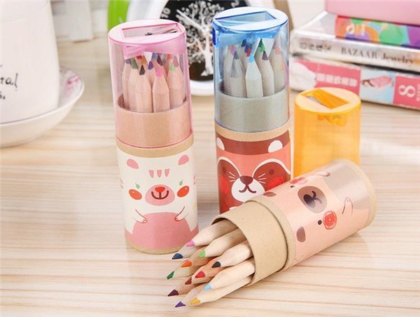 12PCS Wooden Color Pencils in Round Paper Box with Customized Design