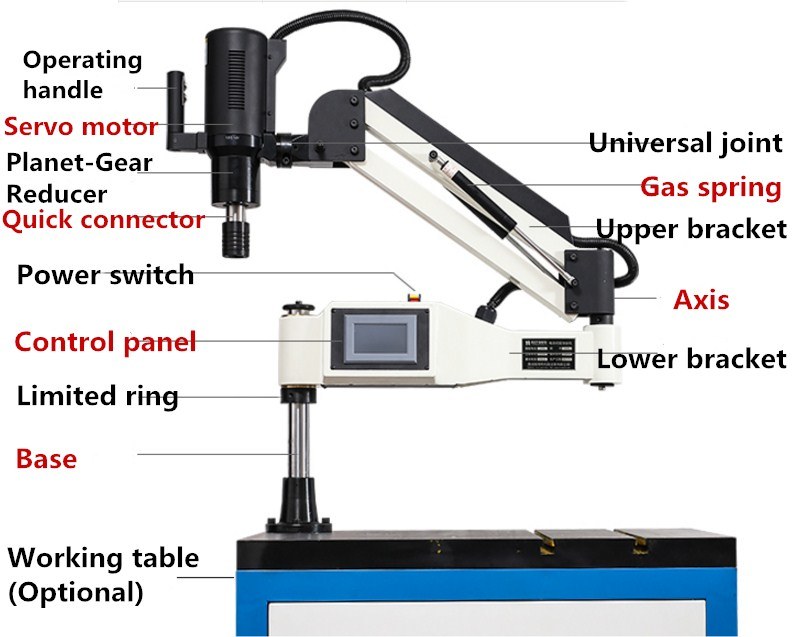 Servo Motor Electric M6-M24 Tapping Machine Vertical/Universal Button/Touch-Screen Type with Chuck