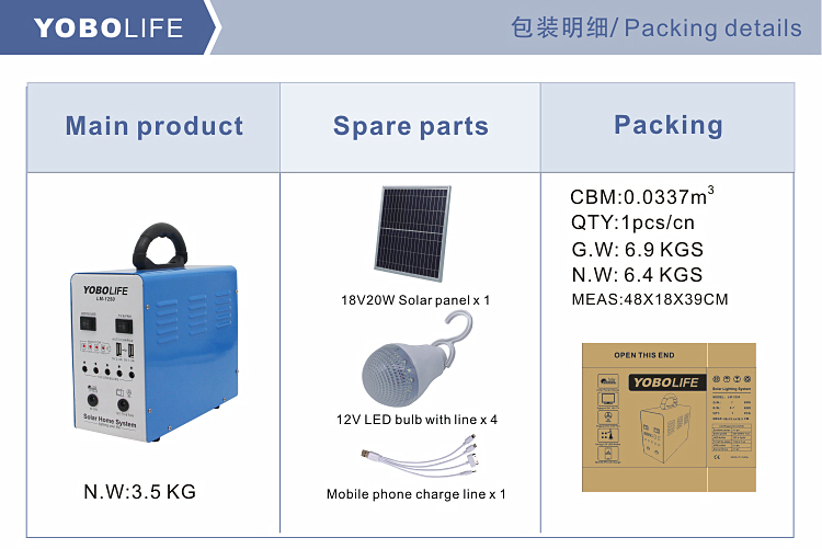 Solar Charging Emergency Light with 5 PCS LED Bulbs Output Port