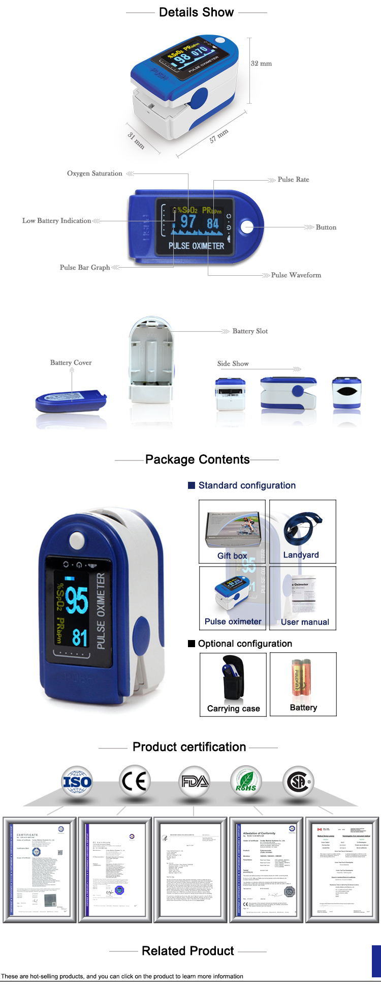 Contec Manufacturer Cms50d FDA Approved 0.96