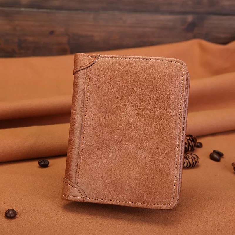 Real Leather Leisure Vintage Men Wallet Short Vertical Card Wallet