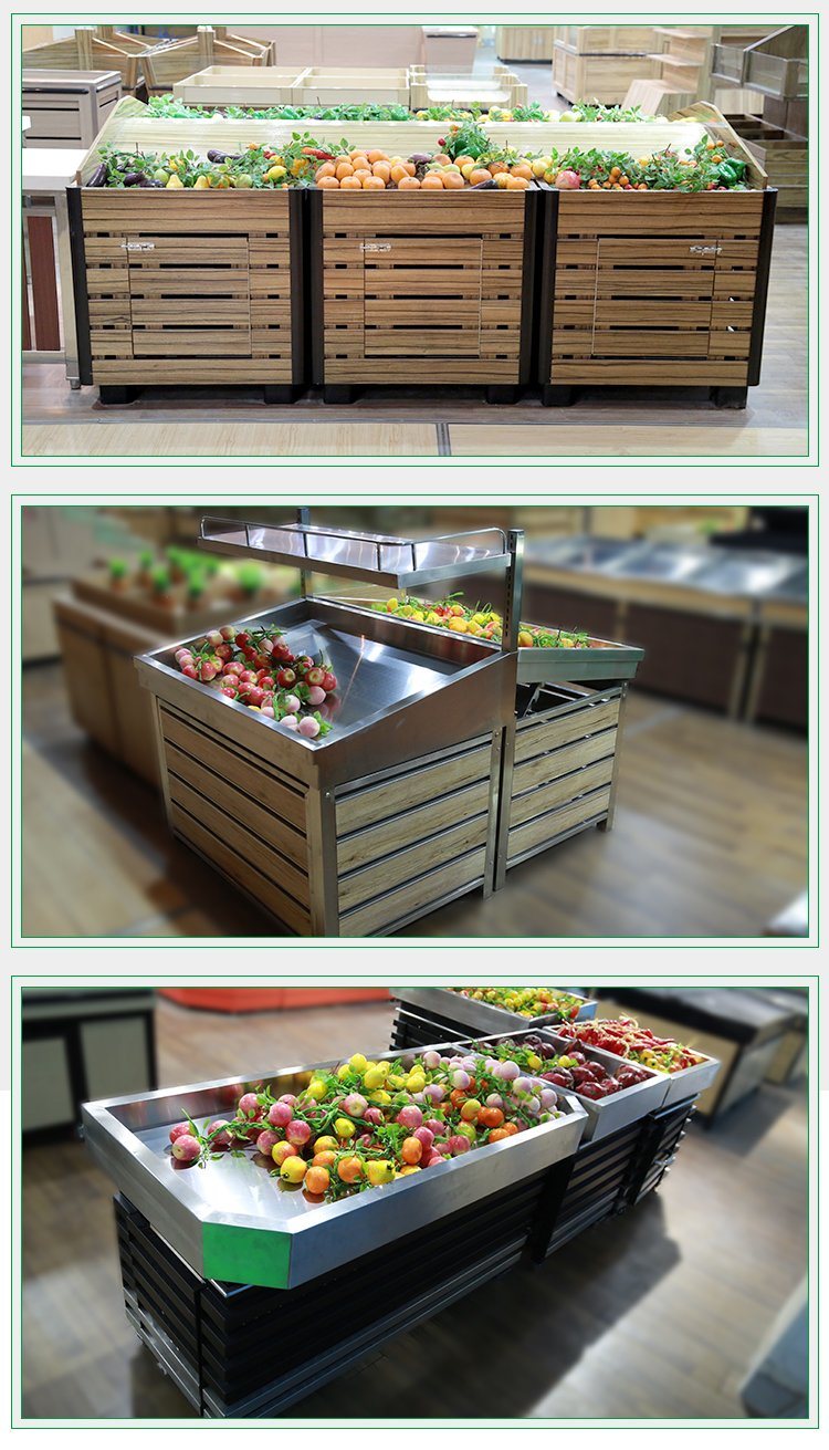 Wooden Fruits and Vegetables Display Rack for Supermarket