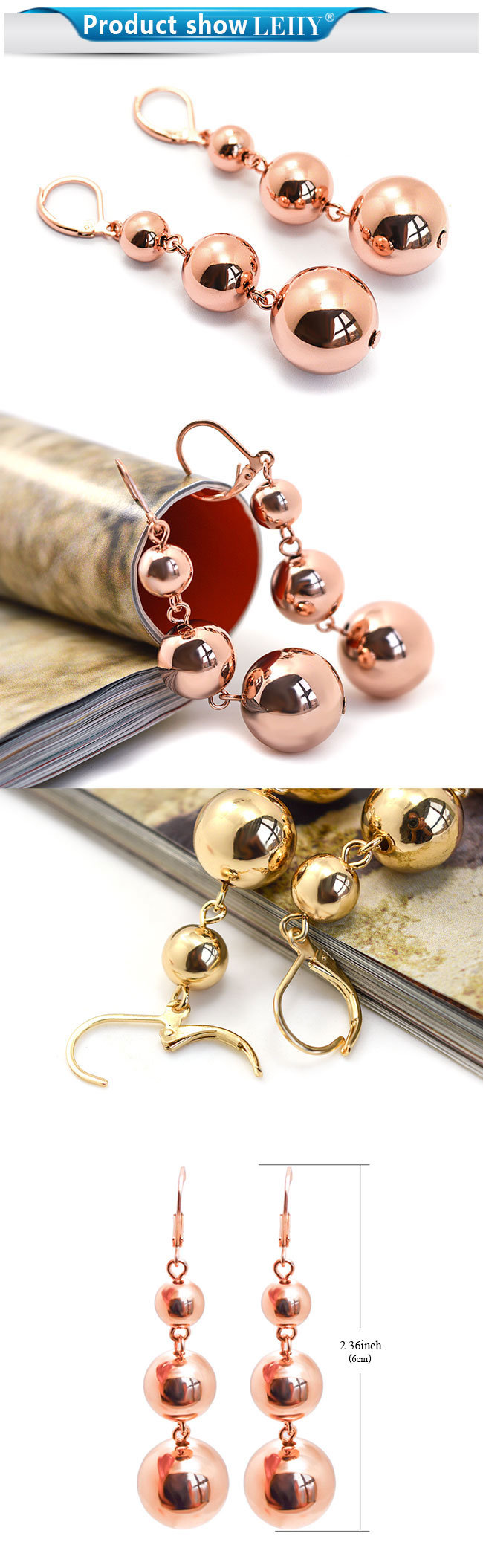 Korean Version Stylish Ball Shape Alloy Gold/Rose-Gold Plated Fashion Earrings