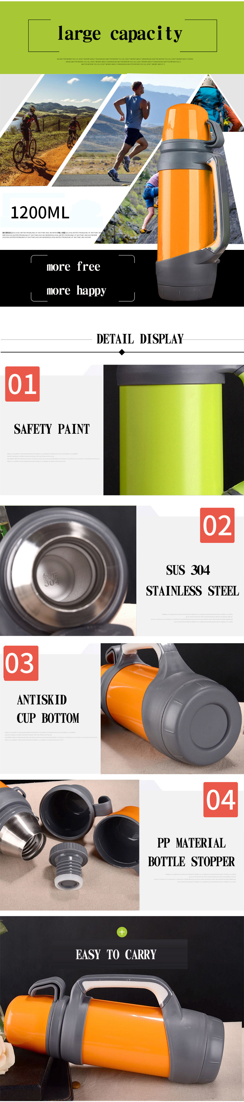 42 Oz Large Capacity Stainless Steel Vacuum Insulation Travel Flask