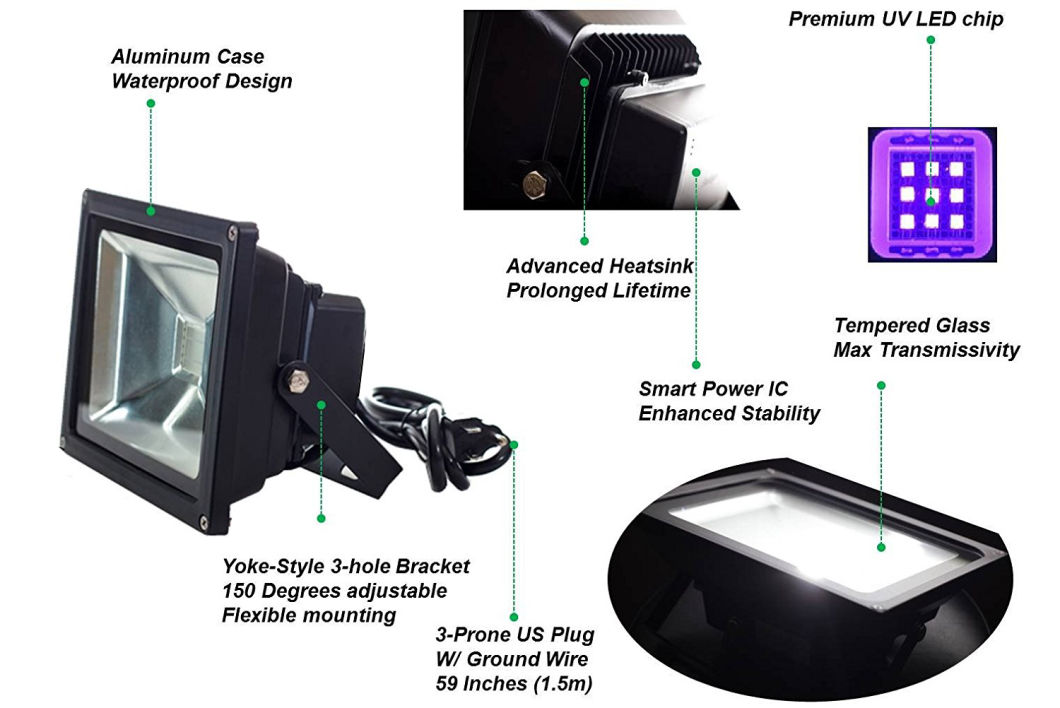 10watt/20watt/30watt/50watt 380nm 390nm 395nm 400nm UV LED Floodlight for Curing