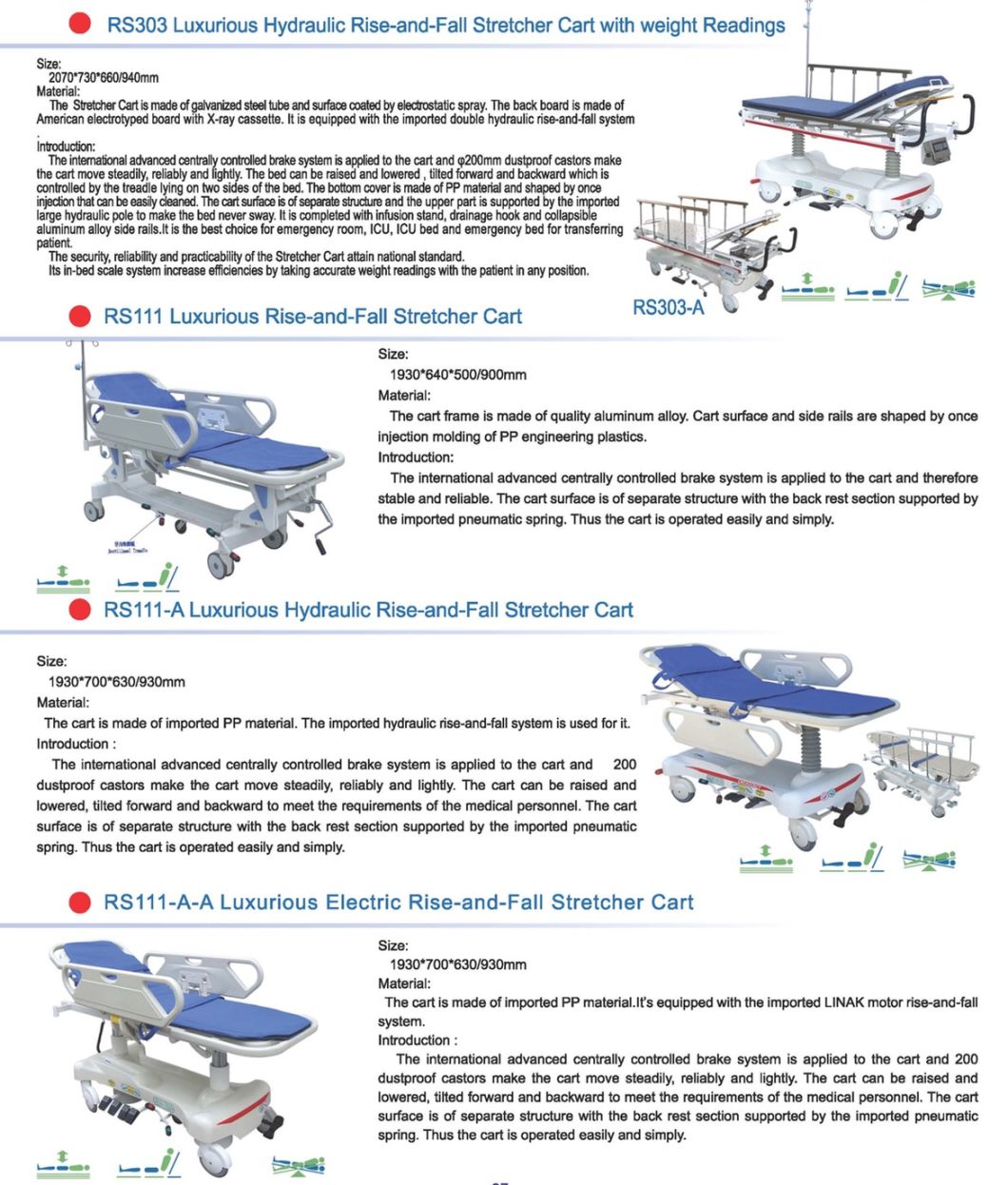 Hospital Hydraulic Rise-and-Fall Patient Stretcher Cart