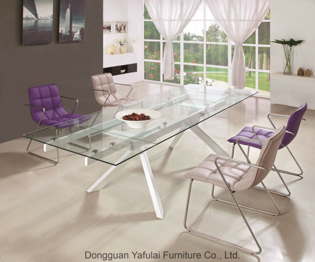 Classic Modern Clear Glass Metal Dining Table Set Furniture