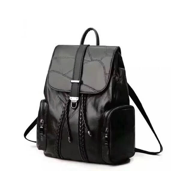 Fashion Genuine Sheepskin Leather Backpack Women School Travel Bag