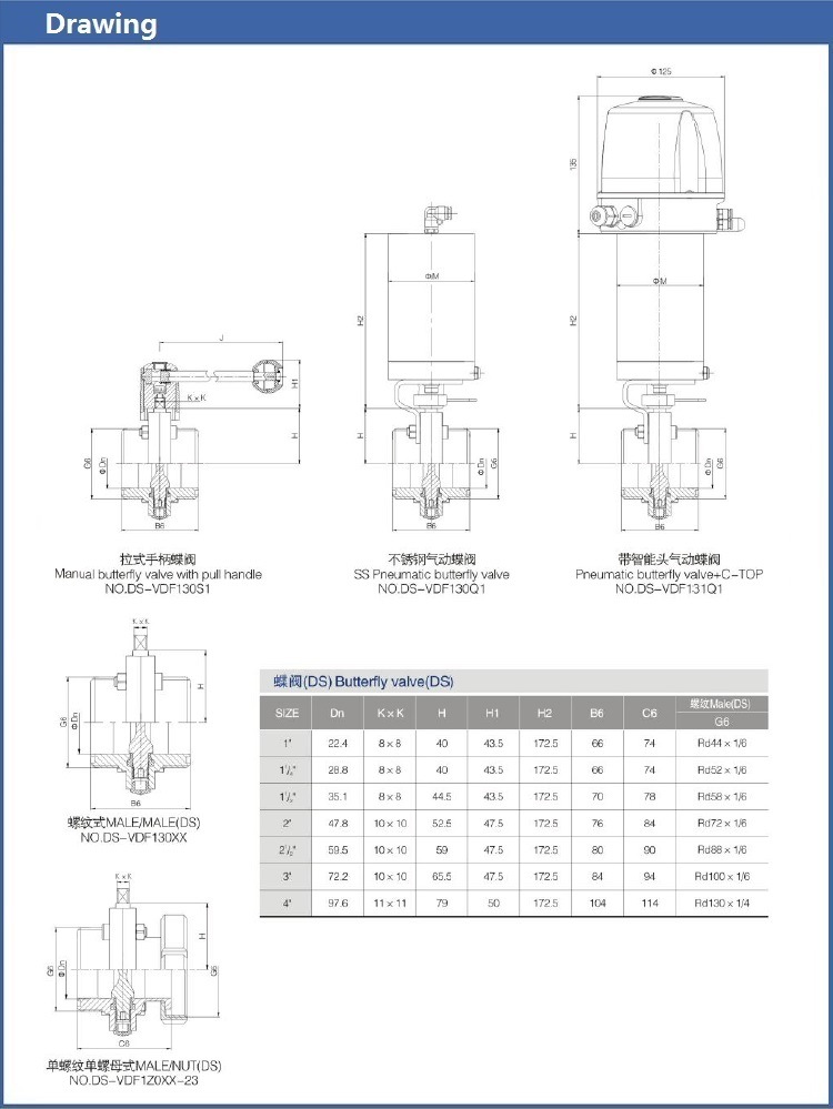 Pneumatic Actuator Control Butterfly Valve Sanitary for Dairy