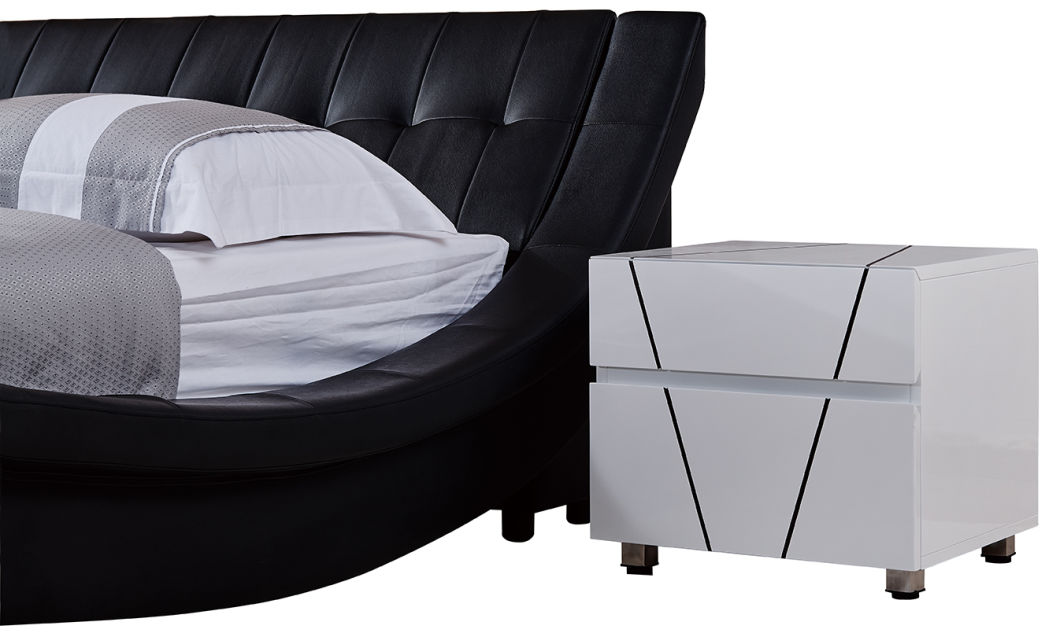 European Style Contemporary Leather Bed with Side Table