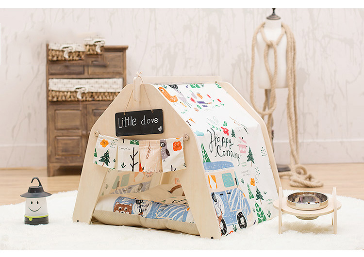 Cartoon Animal Dog Tents Printing Pine Wood Dog House