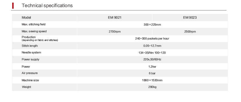 Em-9023; Automatic Industrial Lockstitch Pocket Setter Sewing Machine