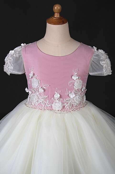 Organza Pink White Little Girl Wedding Dress Evening Gown Wt012