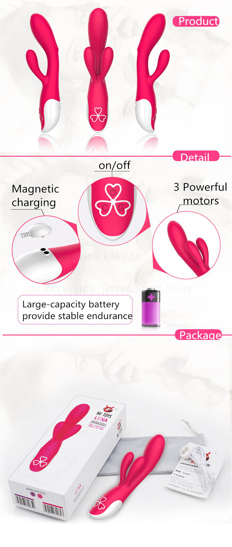 3 Motor USB Rechargeable Rabbit Vibrator G Spot Vibrating Vagina Clit Stimulate Magic Wand Massager Sex Toys for Women