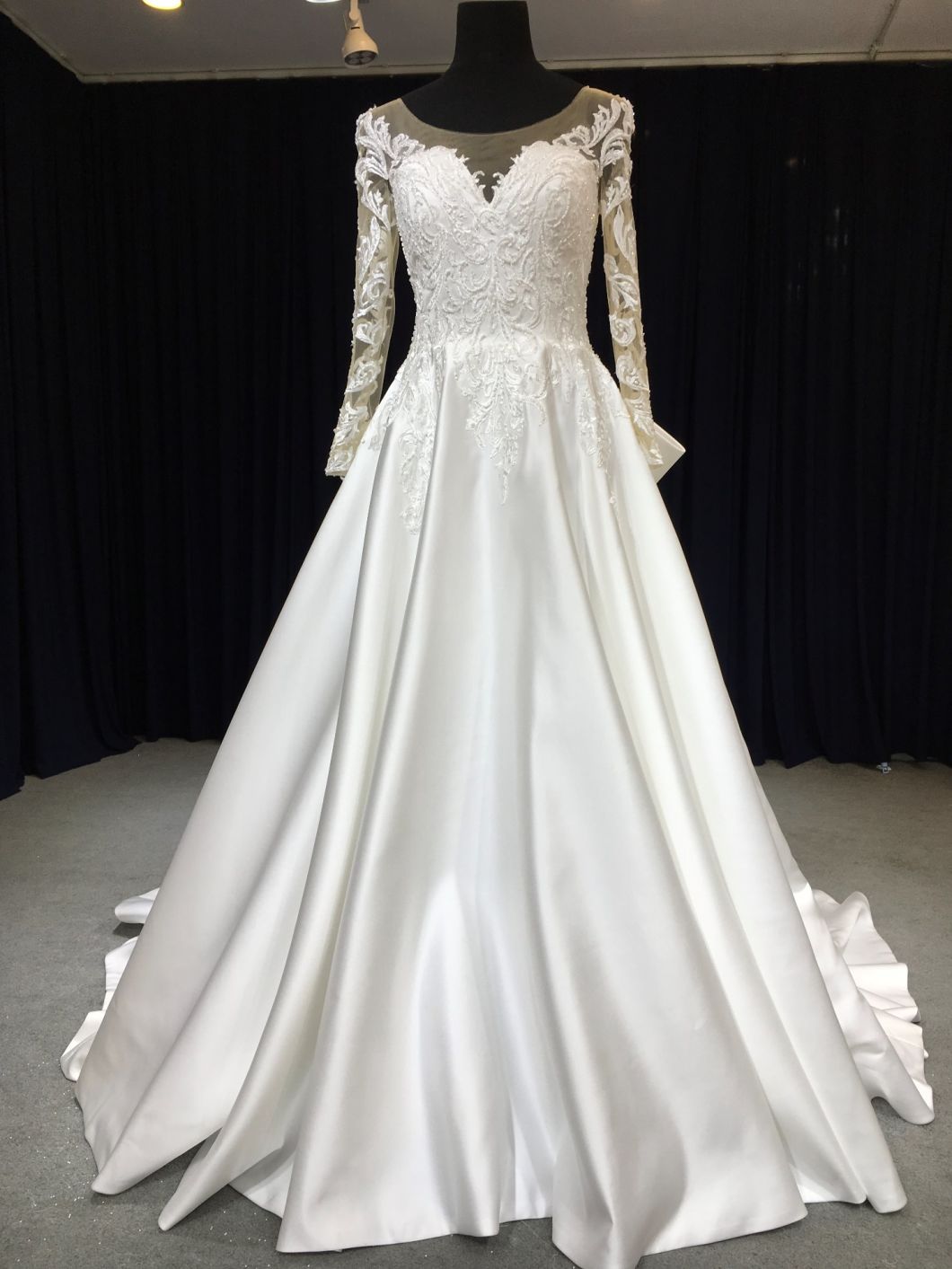 Aoliweiya Empire Satin/Lace Full Sleeve Wedding Gown