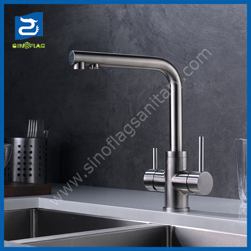 Stainless Steel Kitchen Purifier 3 Way Faucet Tap with Pure Water Flow Filter