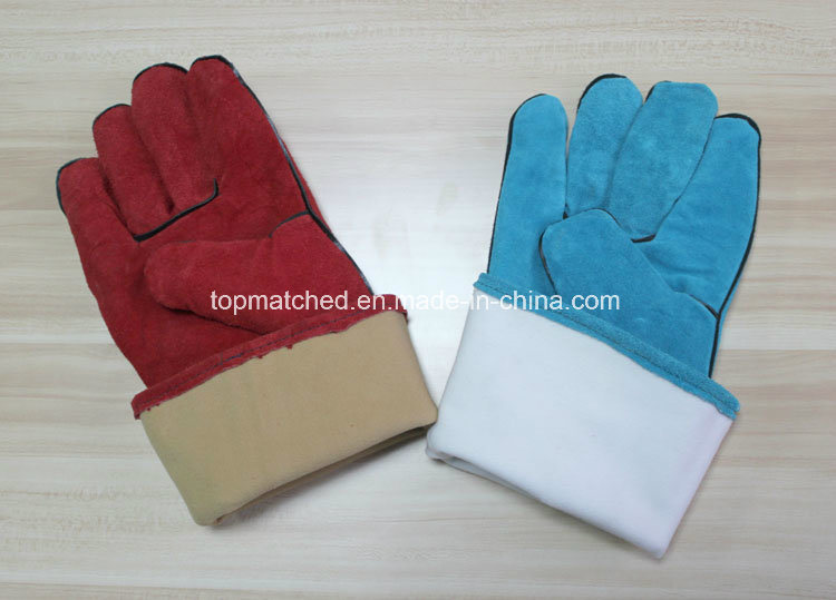 14'' Full Cow Split Leather Gloves Industrial Safety Labor Protective Welding Work Gloves