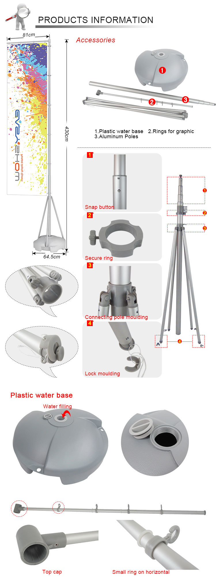 Outdoor Flag Banner display Telescopic Pole for Flag