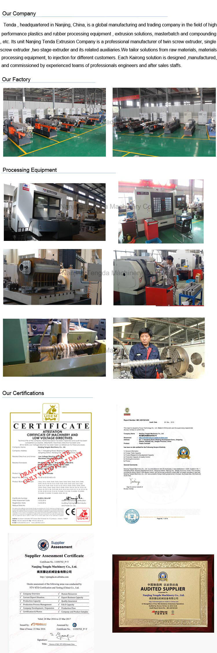 Screw and Barrel for Plastic Extruder Machine with Ce Certificate