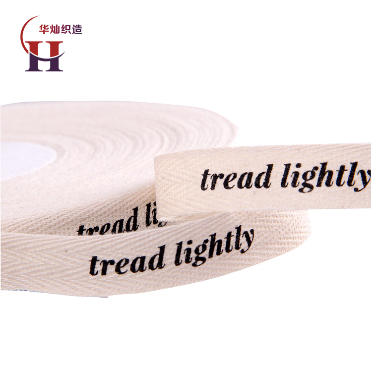 Custom Logo Natural White Color Twill Herringbone Cotton Ribbon Printed