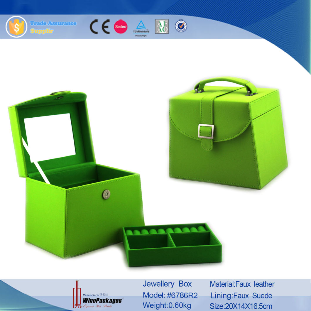 New Styles Fashion Jewelry Packaging Custom Green Leather Jewelry Storage Box (6786R2)