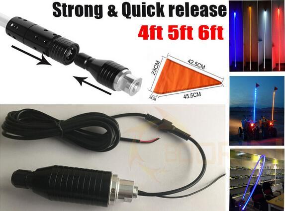Promotion 4/5/6 Feet Quick Release ATV UTV LED Light Whips with Flag - 6 Color Available