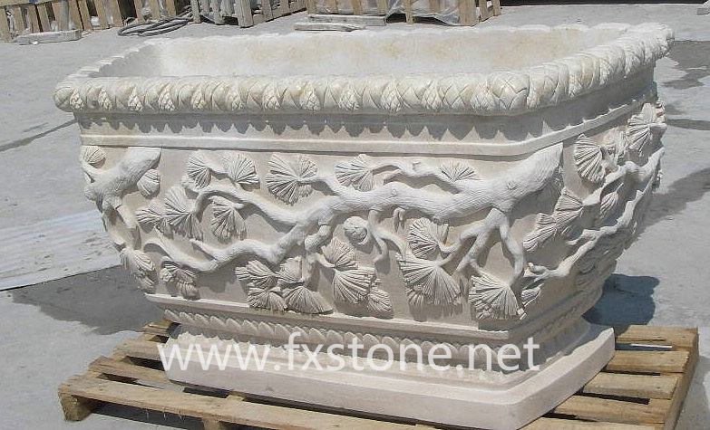 Carved Granite Flower Pot for Garden Decoration