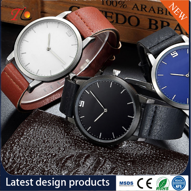 Fashion Design Round Simple PU Leather Strap Men's Wrist Watch