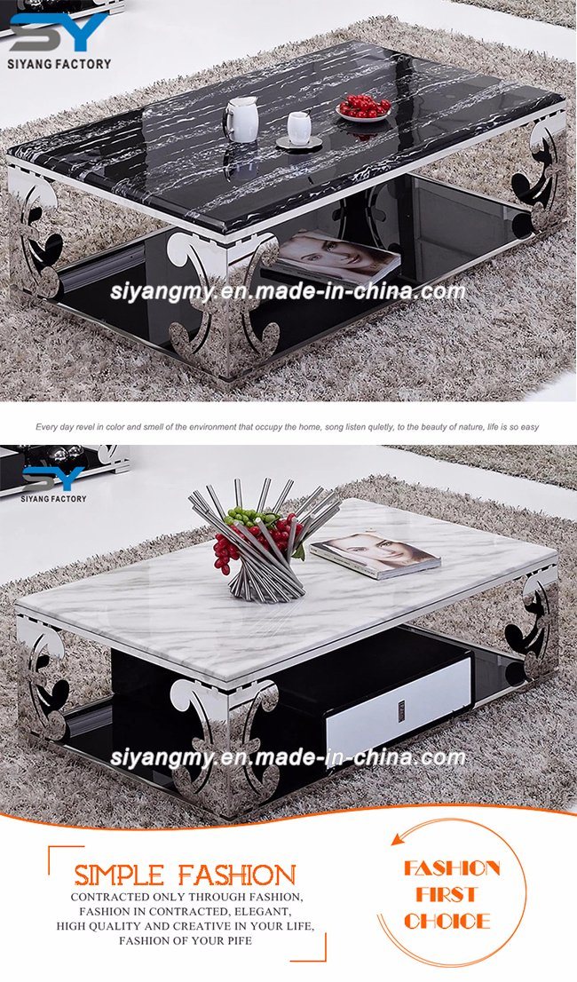 Furniture in United State Modern Marble Coffee Table with Drawer