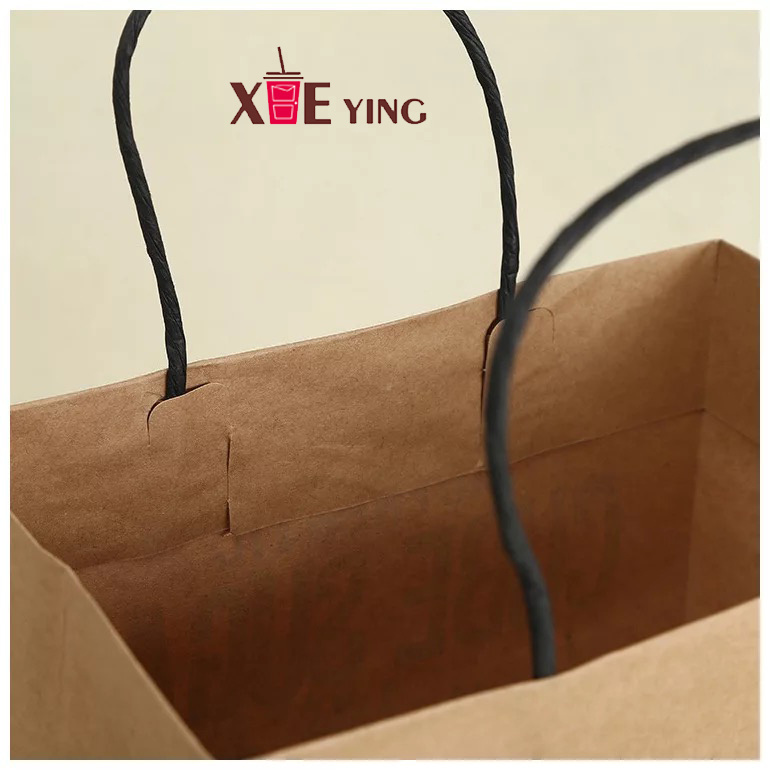 Manufacturer Customized Logo Design Recyclable Packing Black Color Kraft Paper Bag with Twisted Handle