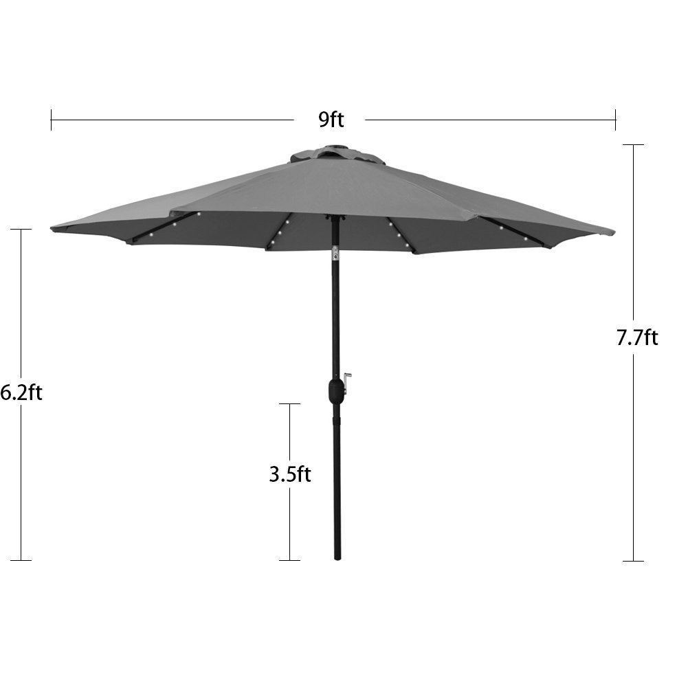 2.7m /9FT Round LED Garden Patio U Outdoor Umbrella with Solar LED Umbrella