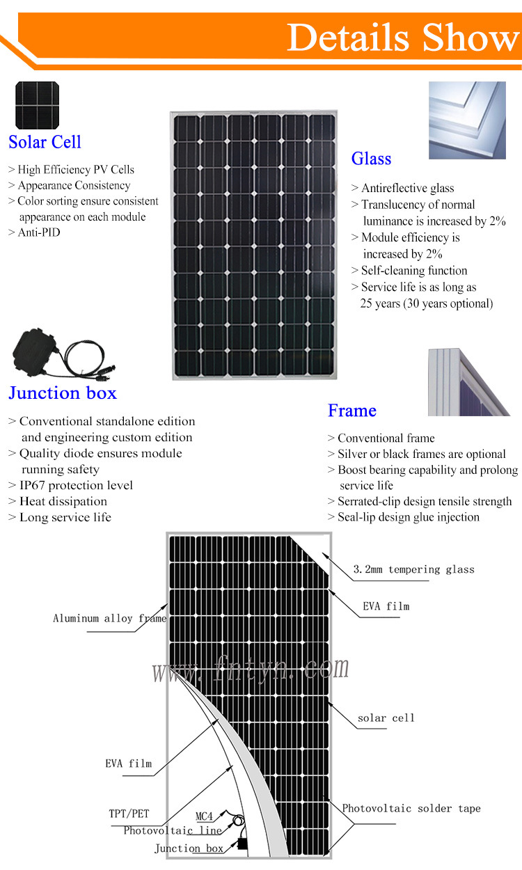 265W High Efficiency Solar Cells Solar Panel for Sale