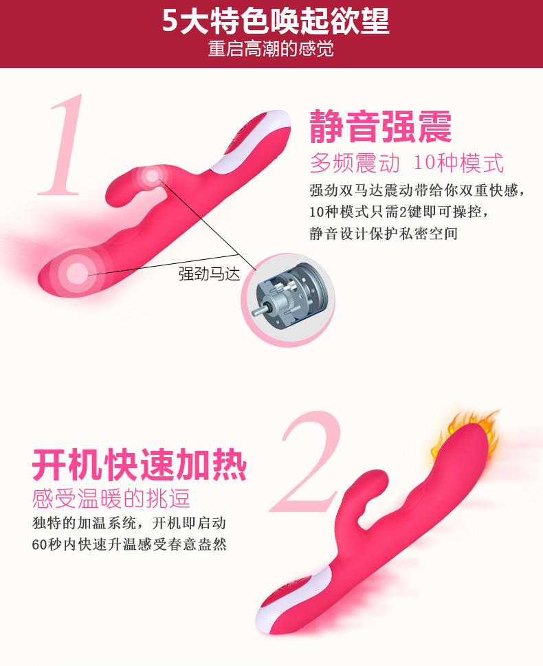 Silicone Female Masturbation Vibrator Massage USB Recharge Double Motor Adult Sex Products