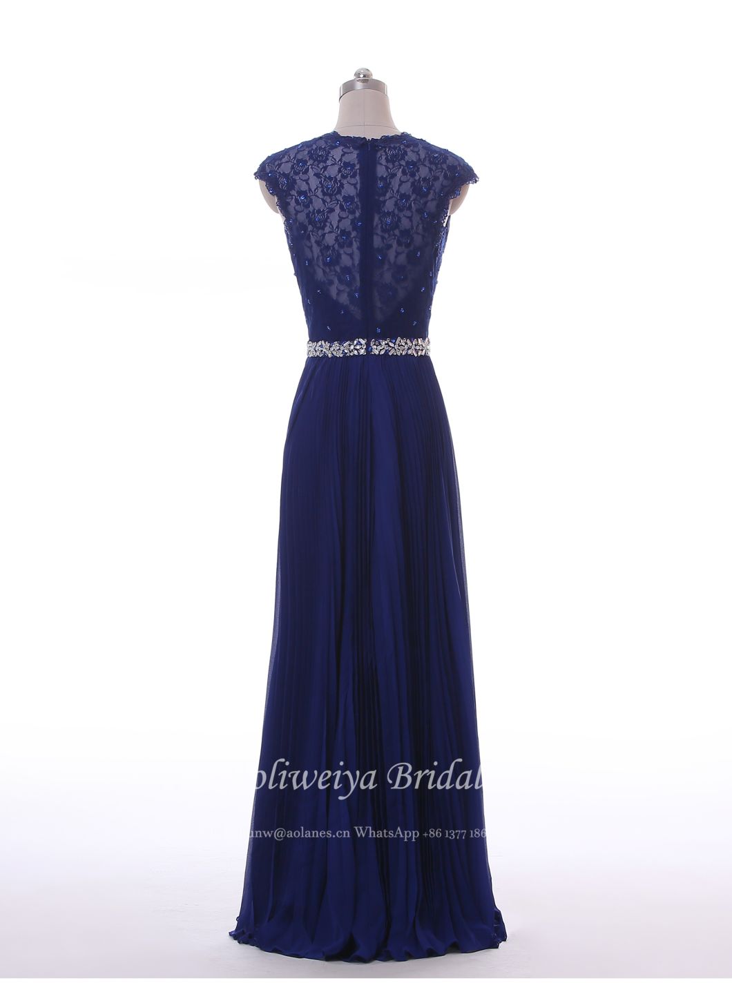 Aolanes Blue Plain Lace Long Thin Belt Party Dress