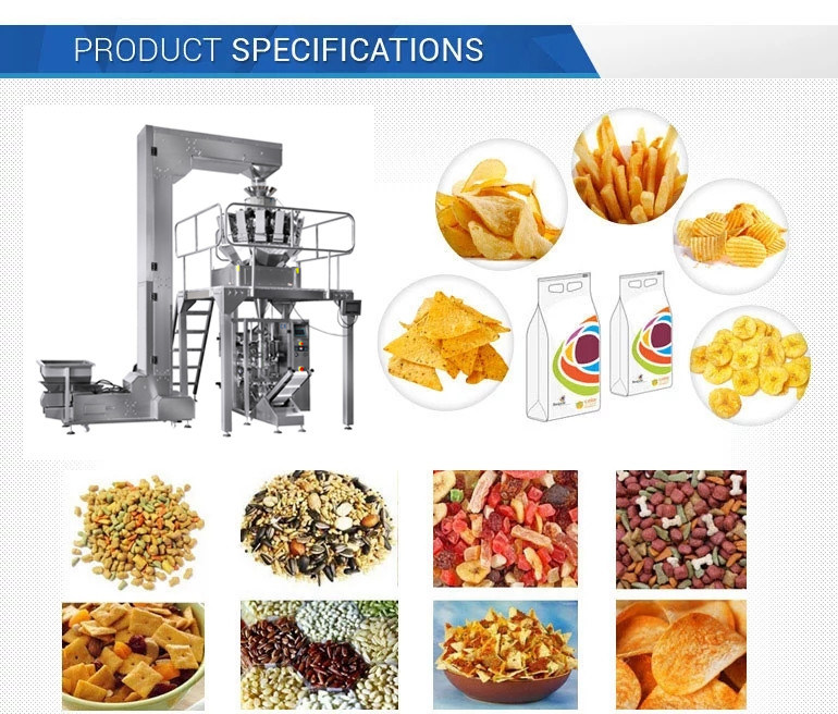 Factory Supply Nitrogen Flushing Weighing Packaging Dried Fruits Sunflower Seeds Chips Snacks Cashew Nut Lentil Packing Machine