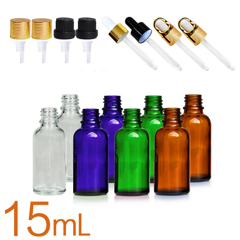 15ml Amber Clear Blue Green Essential Oil Bottles Glass with Long Dropper Refillable Bottle Portable Essential Oil Jars with Pipette Container