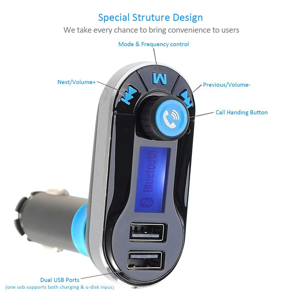 Bluetooth MP3 Player Car Charger with Dual USB Charging Ports