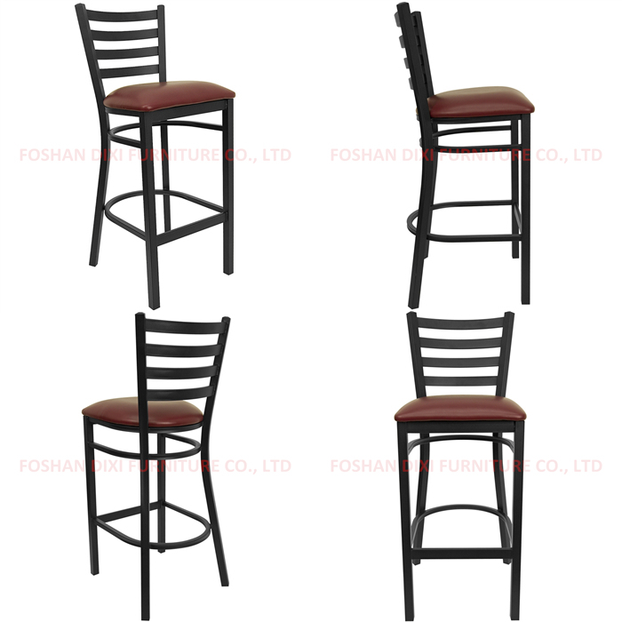 Black Ladder Back Metal Restaurant Barstool with Vinyl Seat