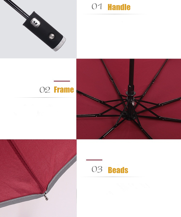 Car Safety Sunny Rainy Fashion Creative Folding Umbrella Full Automatic Windproof Men Women LED Lighting Reflective Stripe