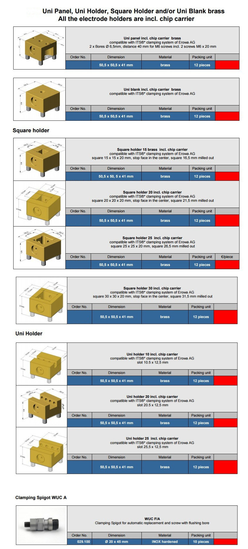 Erowa Square Electrode Holder for EDM Tool