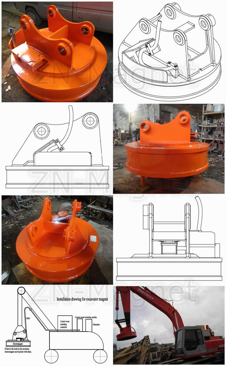 Steel Scrap Lifter Magnet for Excavator Installation Used in Scrap Yard Emw-165L