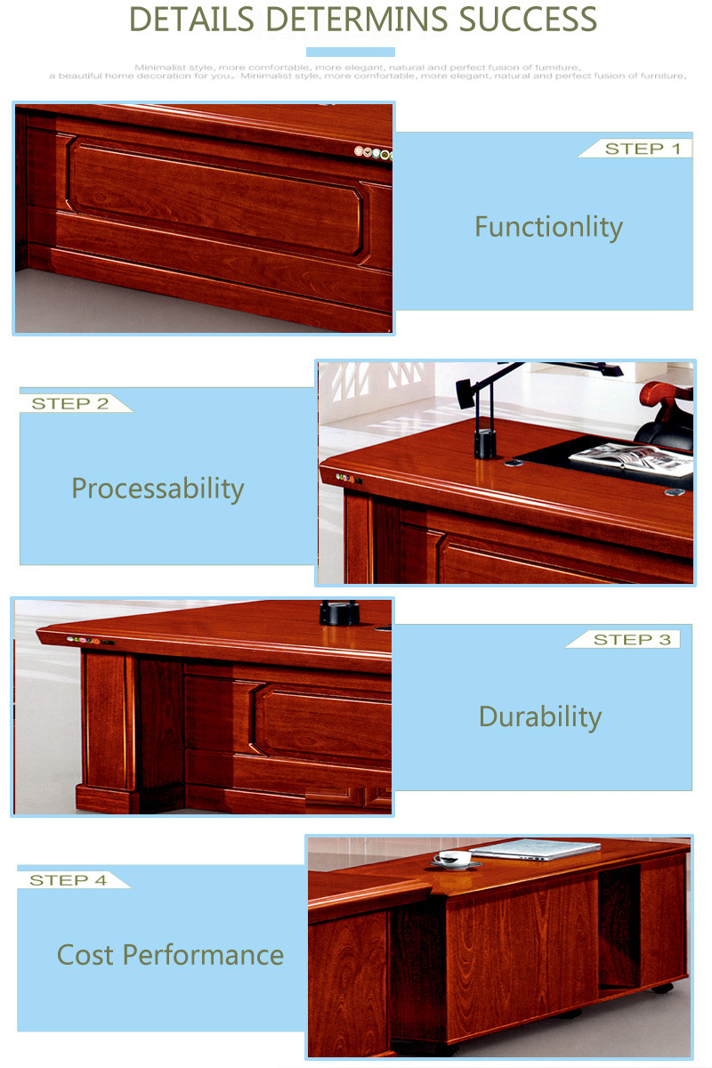 Solid Wood Frame L Shape Office Furniture Writing Desk Boss Desk