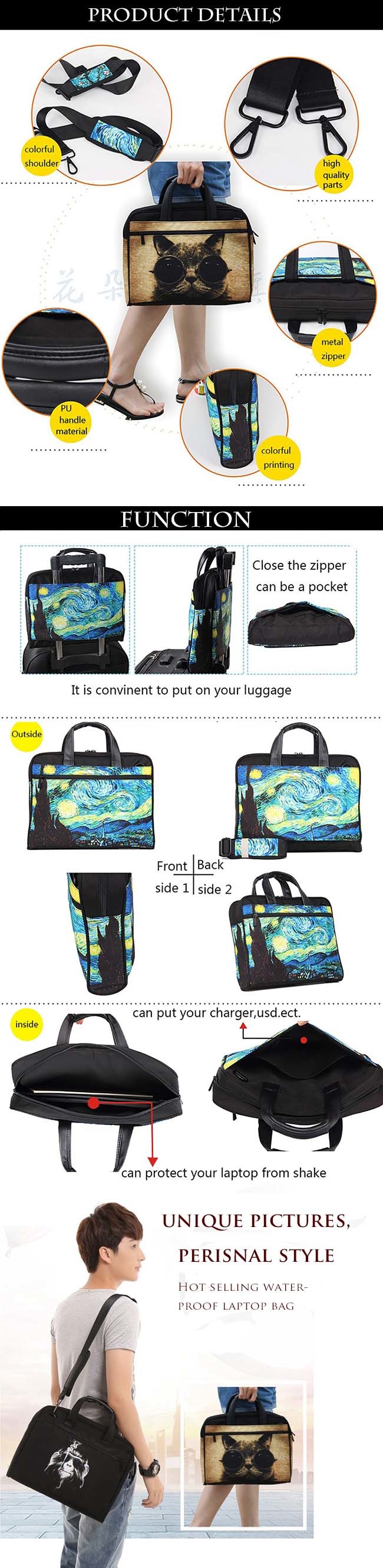 Black Business Bag Travel Handbag Laptop Bag for Draw-Bar Frame Trolley Bag