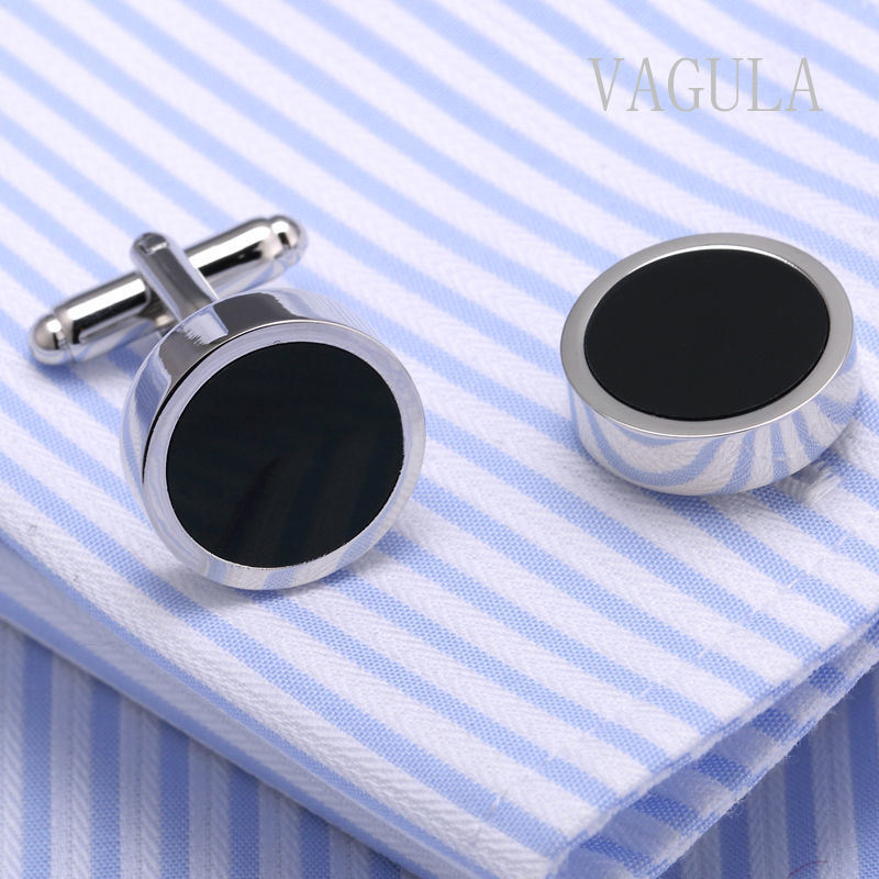 VAGULA Round Black Agate Cuff Links 10122