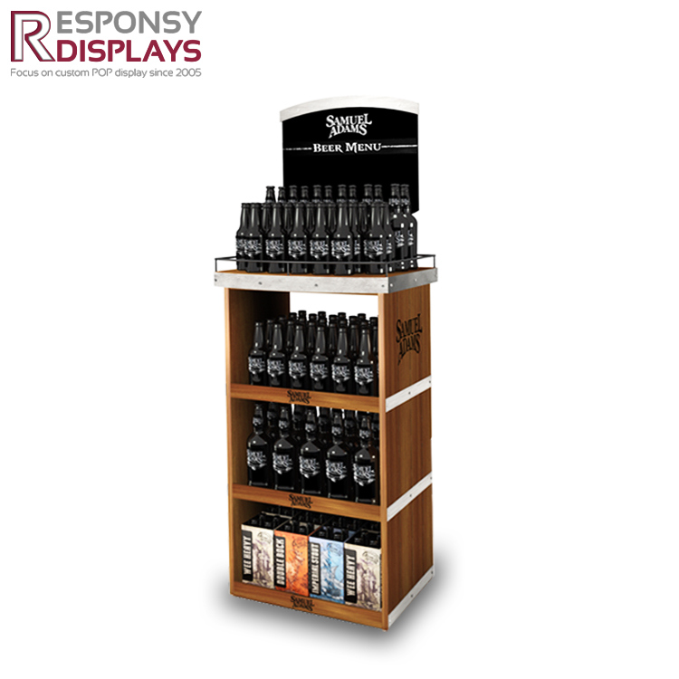 Point of Purchase Floor Wooden Vodka & Whisky Display Rack for Supermarket