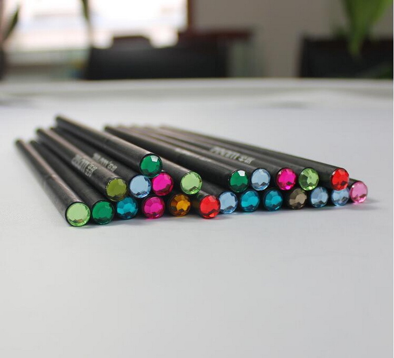 Crystal Jewel Tip Black Jumbo Wooden Pencil