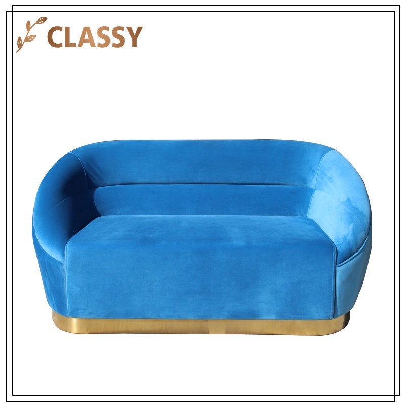 Flannel Top Gold Stainless Steel Base Couple Sofa